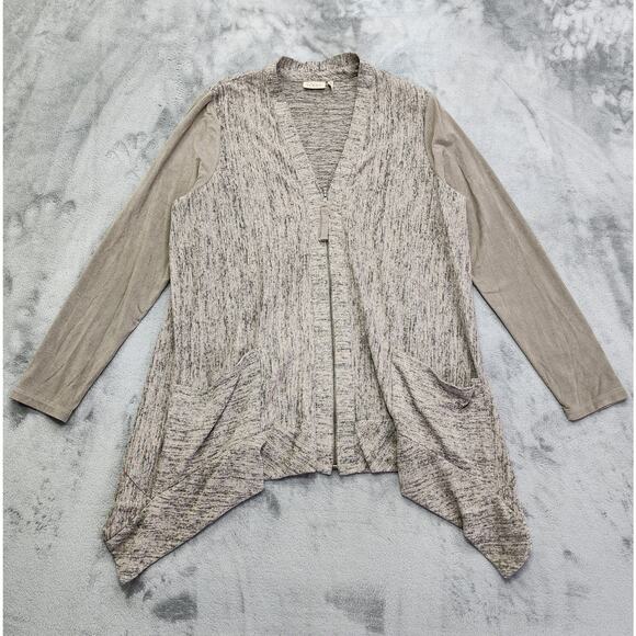 Logo Lori Goldstein Sweater Womens M Tan Zip Front Cardigan Shacket Mixed Media - Picture 1 of 8